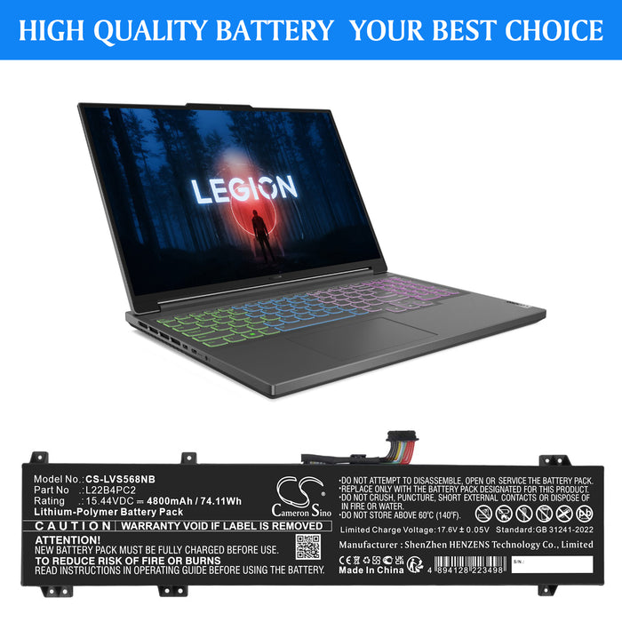 Lenovo Legion Slim 5 16APH8 82Y90005JP,Legion Slim 5 16APH8 82Y90006TA,Legion Slim 5 16APH8 82Y90008RK,Legion  Laptop and Notebook Replacement Battery