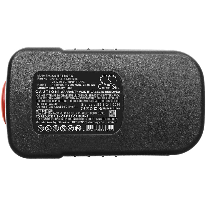 Black & Decker BD18PSK BDGL1800 BDGL18K-2 BPT318 BPT318-XE CCS818 CCS818-2 CD182K-2 CD18SFRK CD18SK-2 CDC180AK CDC180AS Power Tool Replacement Battery