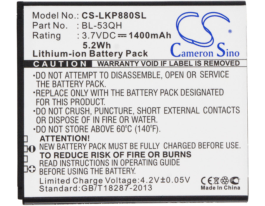 LG Escape F160K F-160K F160L F-160L F-160S H420 L-02E L20 LGMS870 MS870 Optimus 4X HD Optimus F5 Optimus L9 O 1400mAh Mobile Phone Replacement Battery-5