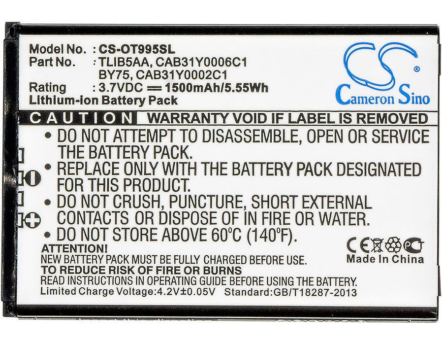 Alcatel One Touch 993D One Touch 995 OT-993D OT-995 OT-995 Ultra 1500mAh Mobile Phone Replacement Battery-5