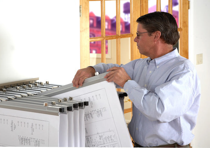 Wall Rack with 12 Pivot Hangers for Blueprints